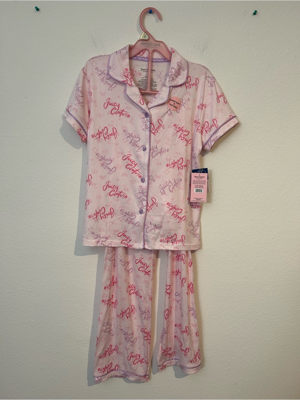 Juicy Couture Pink Logo Pajama Set with Contrast Piping